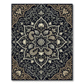 Intricate Black Gold Floral Medallion Rug