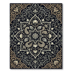 Intricate Black Gold Floral Medallion Rug