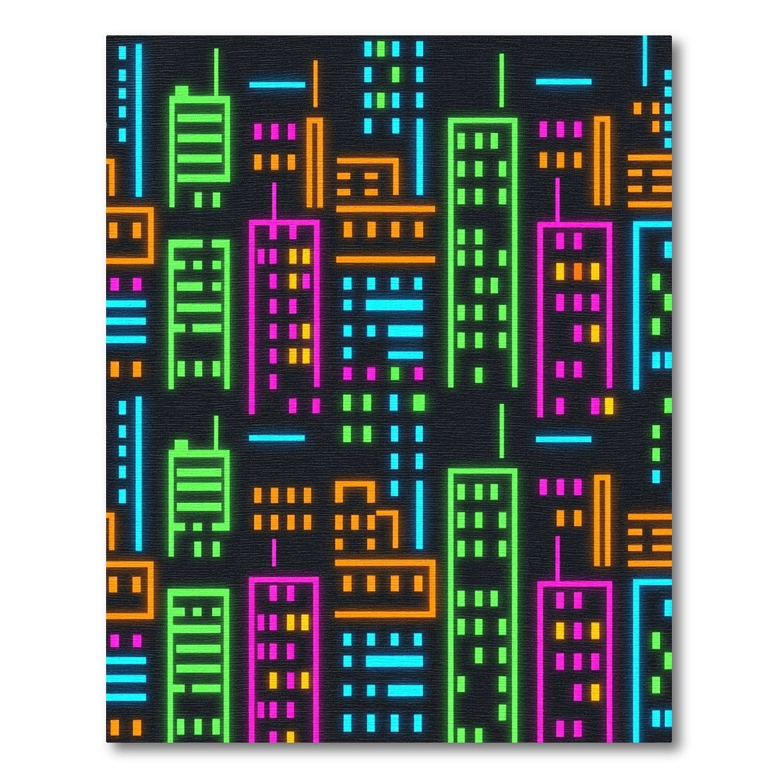 Neon City Skyline Abstract Urban Art Rug