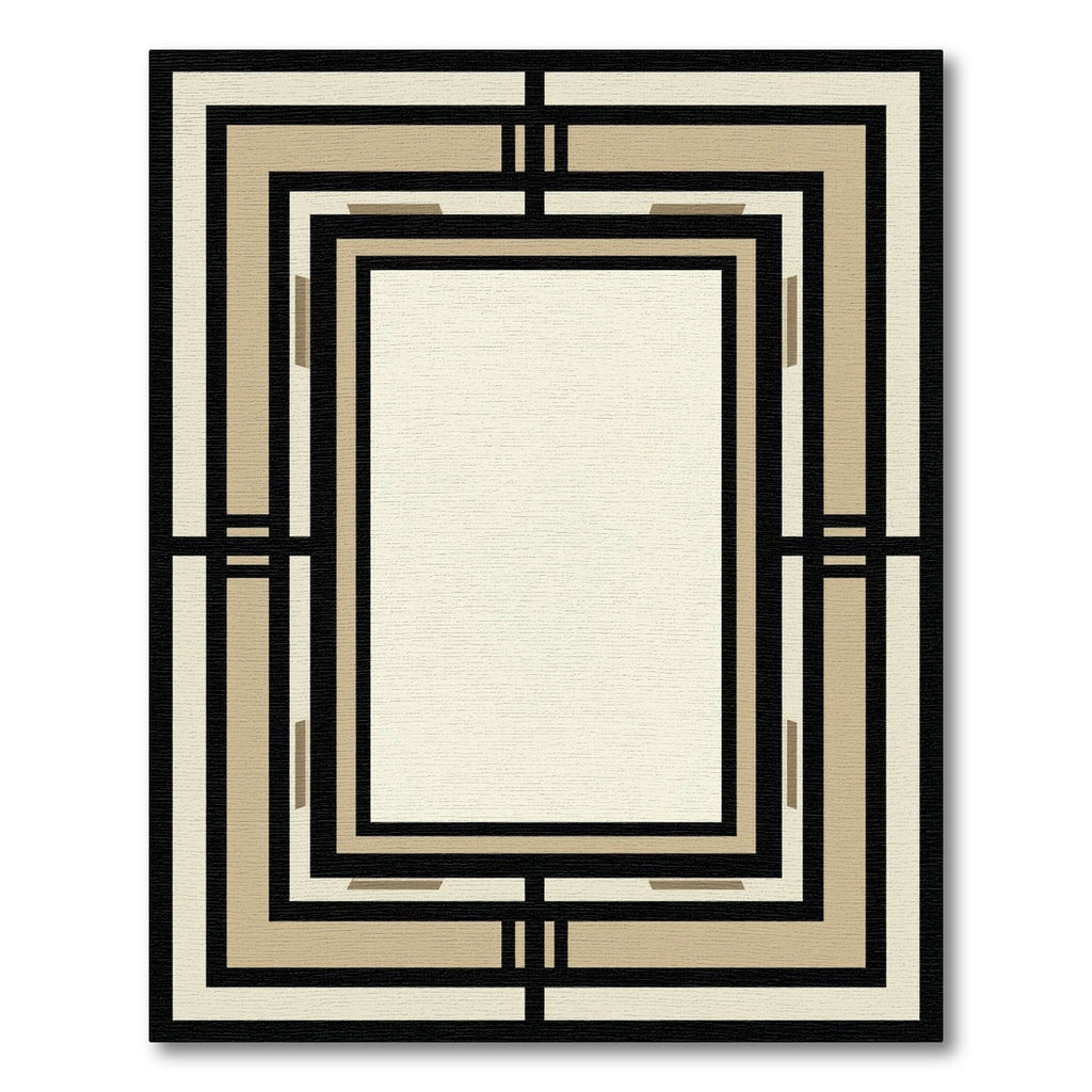 Art Deco Black Cream Geometric Frame Rug