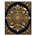 Ornate Gold Baroque Floral Medallion Rug