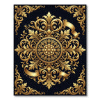 Ornate Gold Baroque Floral Medallion Rug