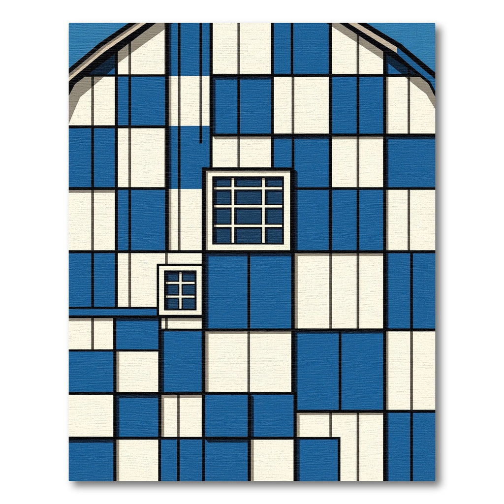 Blue Ivory Geometric Window Grid Rug