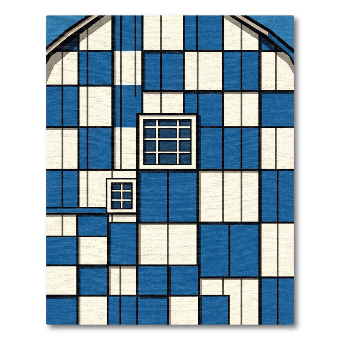 Blue Ivory Geometric Window Grid Rug