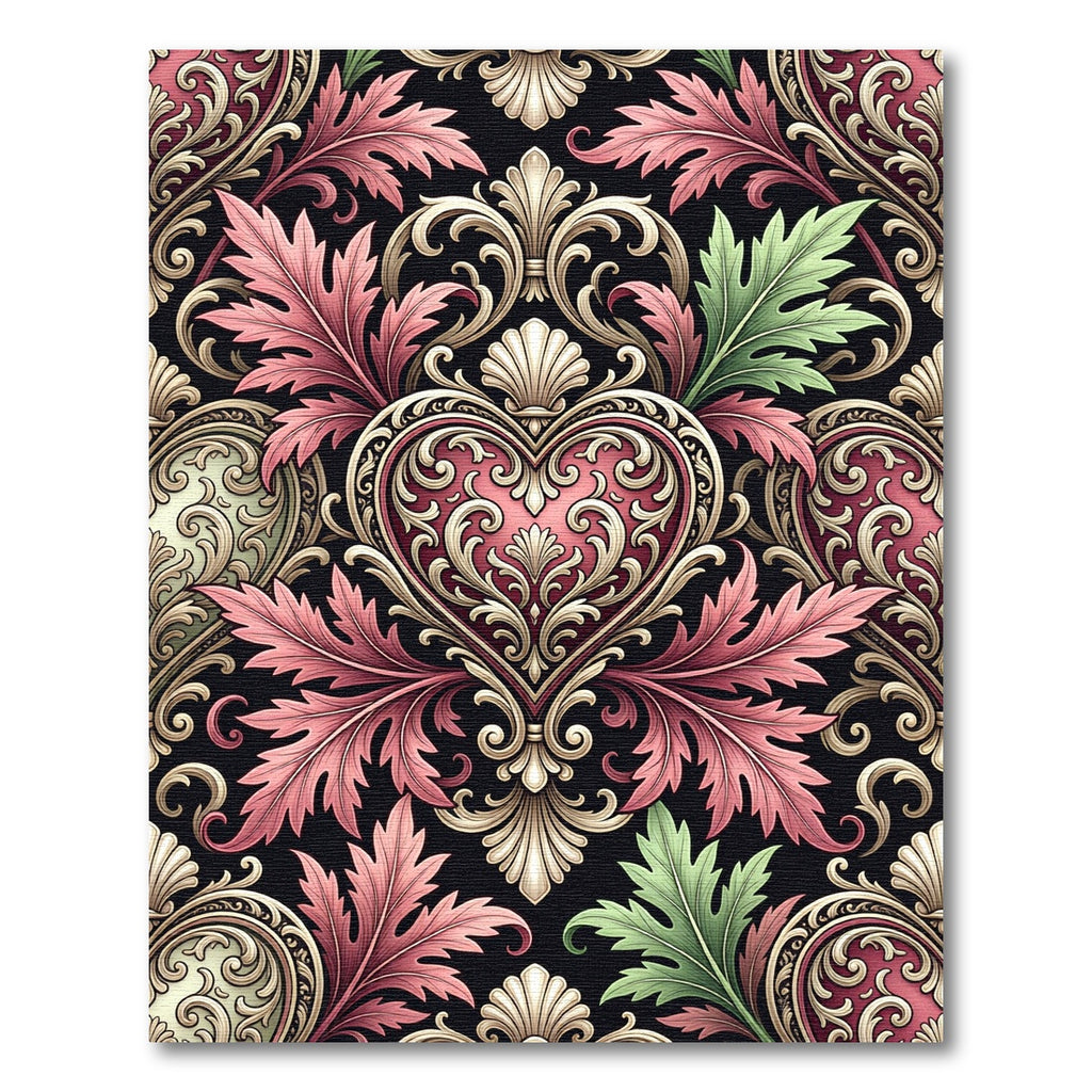 Ornamental Pink Heart Scrollwork Rug