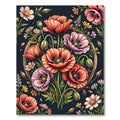 Vibrant Botanical Poppy Meadow Circle Rug