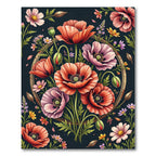 Vibrant Botanical Poppy Meadow Circle Rug