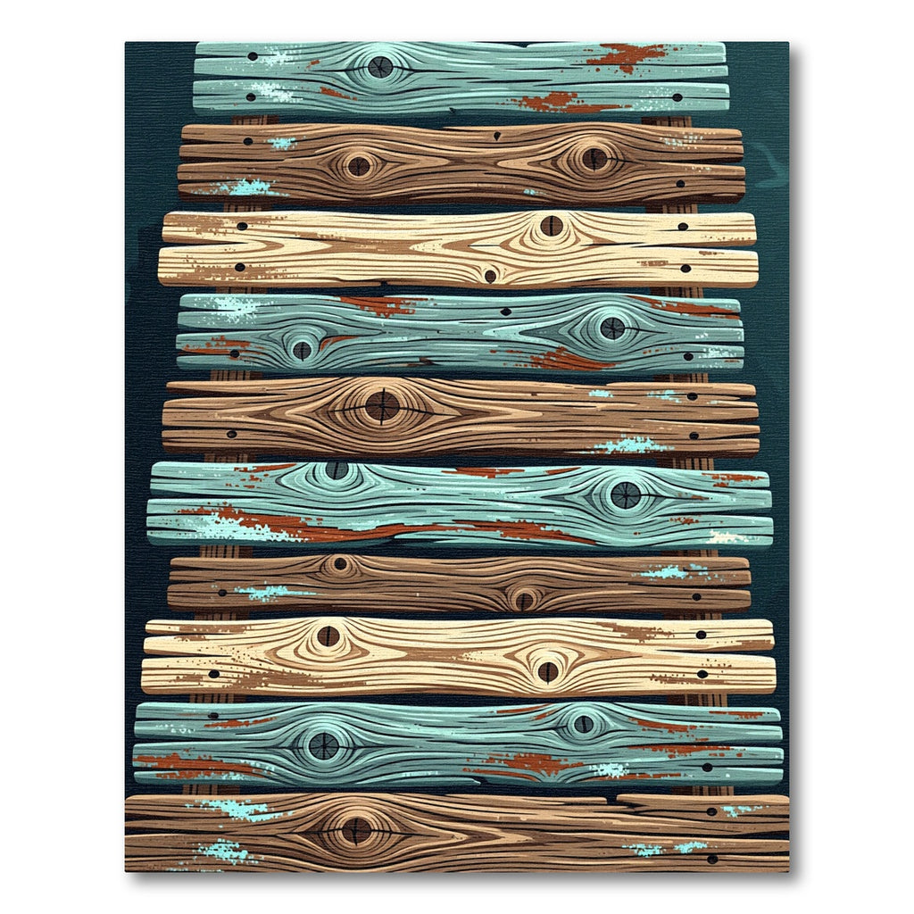 Rustic Coastal Weathered Wood Plank Striped Rug
