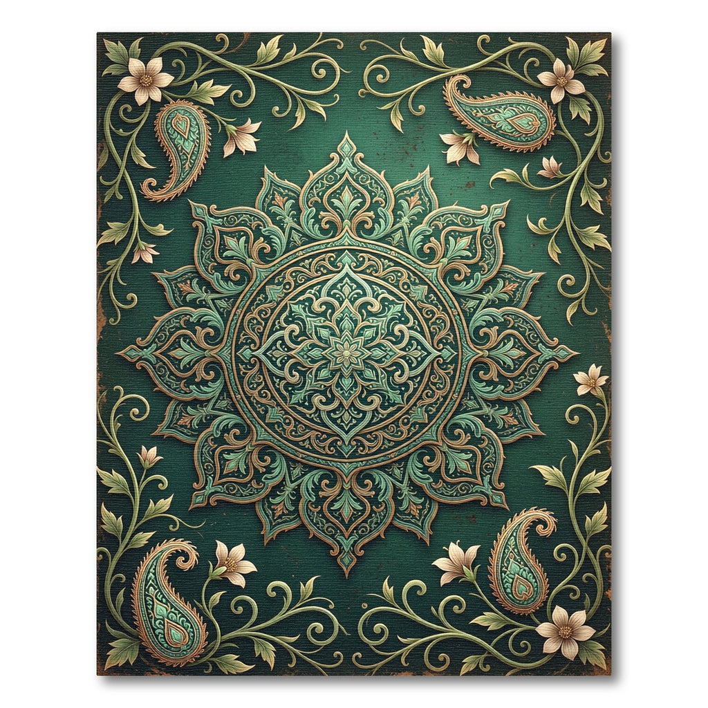Emerald Paisley Ornamental Medallion Rug