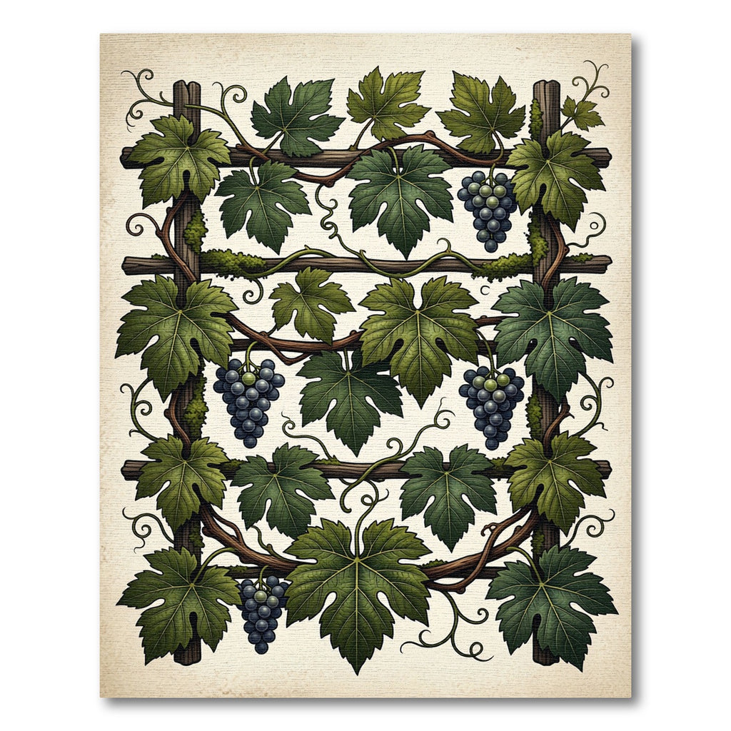 Lush Green Vineyard Grape Trellis Art Rug