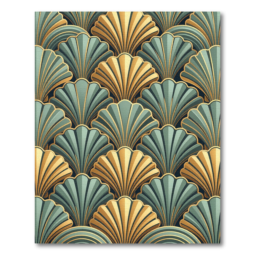 Art Deco Gold and Sage Shell Rug