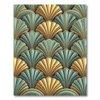 Art Deco Gold and Sage Shell Rug