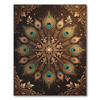 Elegant Golden Peacock Feather Mandala Rug