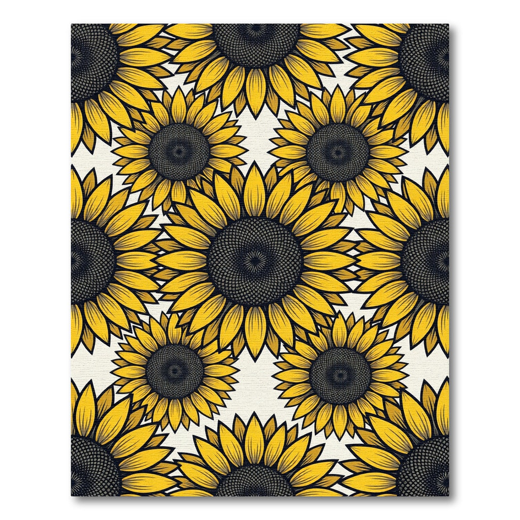 Vibrant Golden Sunflower Floral Tile Rug
