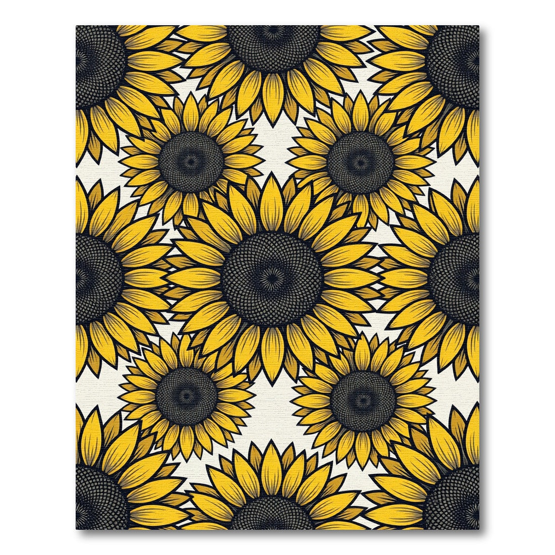 Vibrant Golden Sunflower Floral Tile Rug