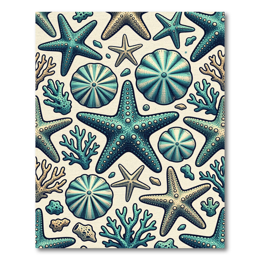 Coastal Teal Starfish Coral Scene Rug