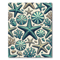 Coastal Teal Starfish Coral Scene Rug