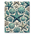 Coastal Teal Starfish Coral Scene Rug