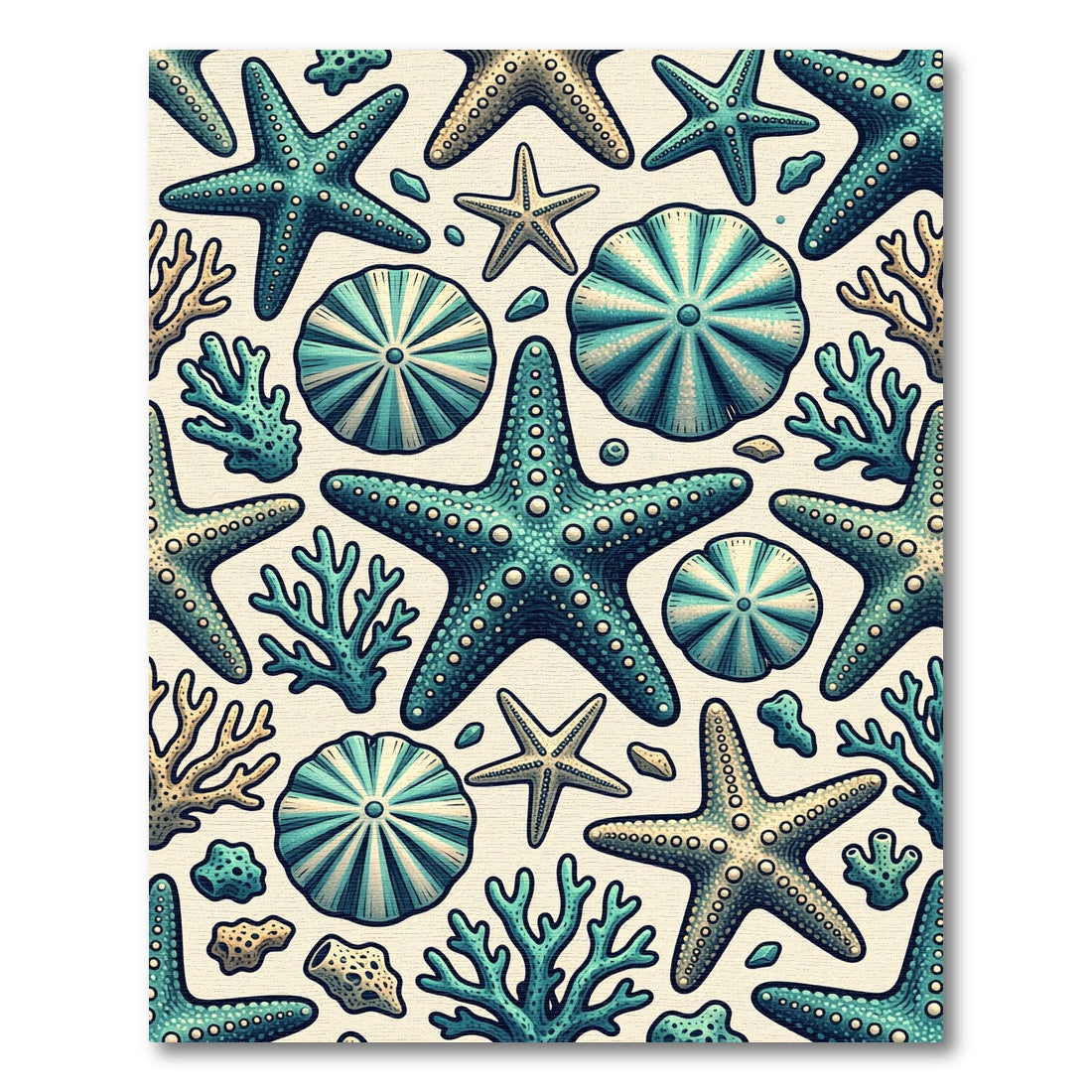 Coastal Teal Starfish Coral Scene Rug