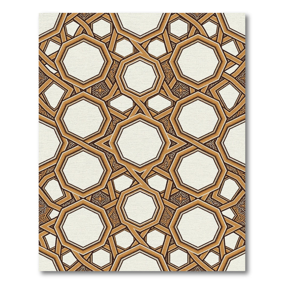 Golden Brown Interlocking Octagon Collage Rug