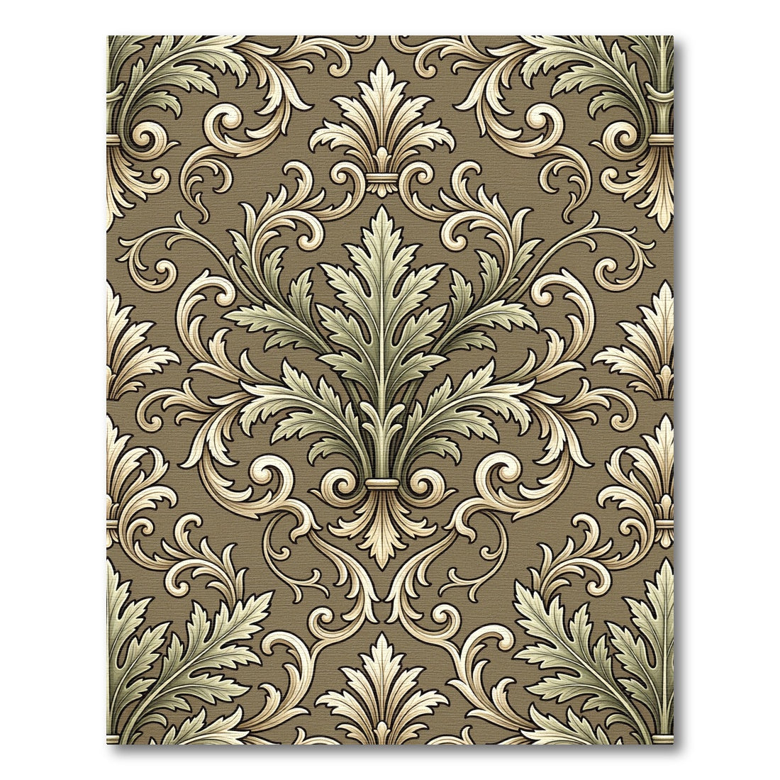 Antique Tan Rococo Acanthus Scroll Rug