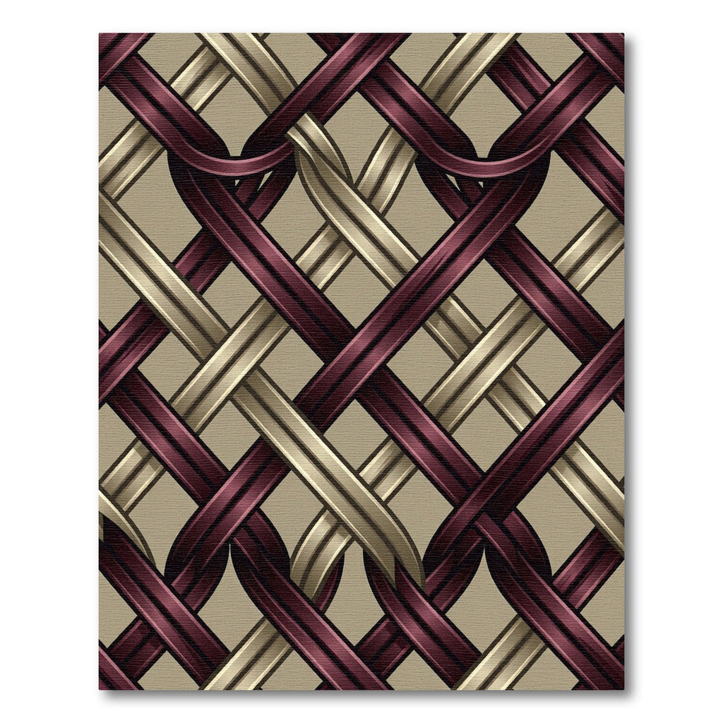 Interwoven Burgundy and Gold Lattice Rug