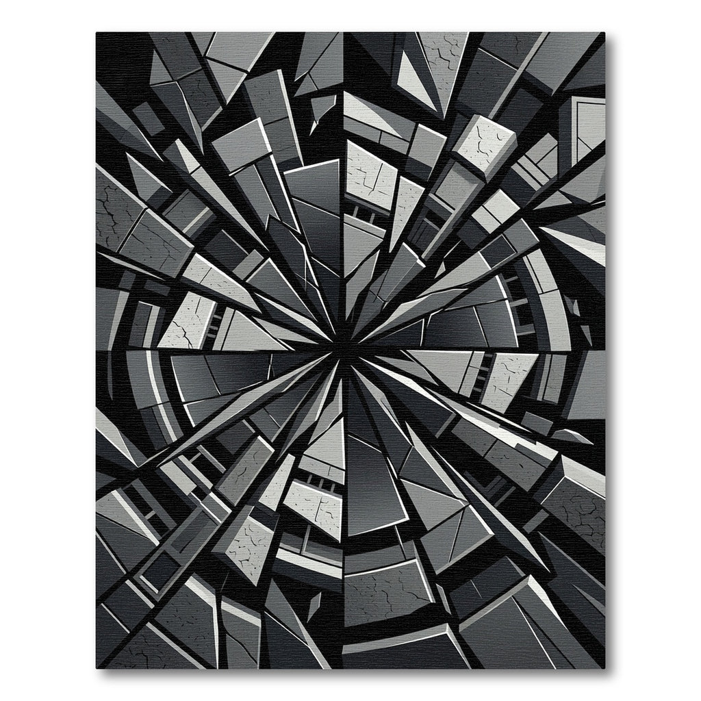 Monochromatic Geometric Smashed Glass Abstract Rug