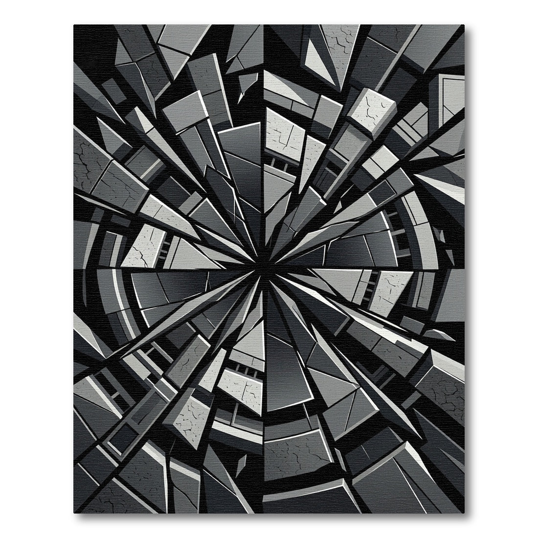 Monochromatic Geometric Smashed Glass Abstract Rug