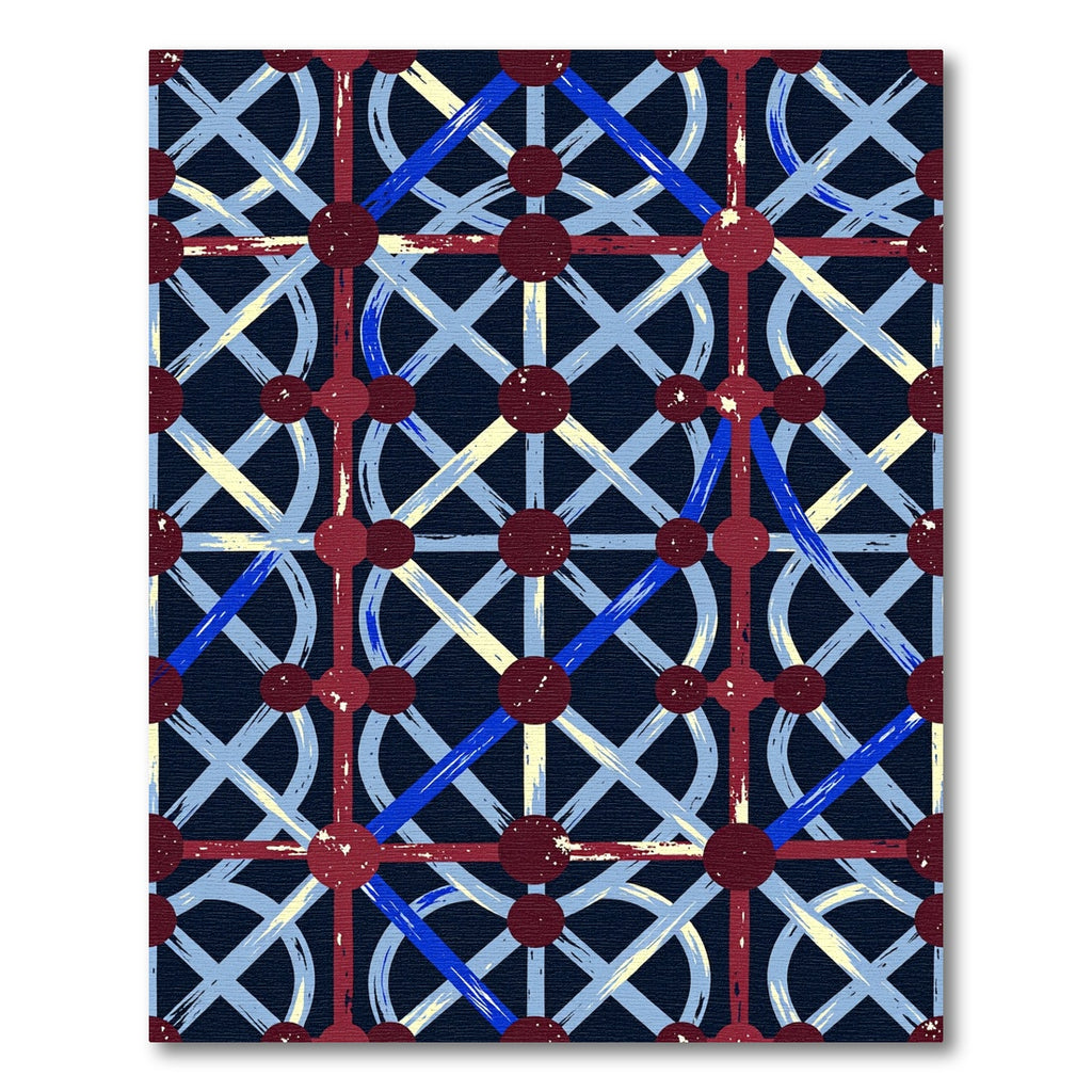 Burgundy Blue Lattice Geometric Rug