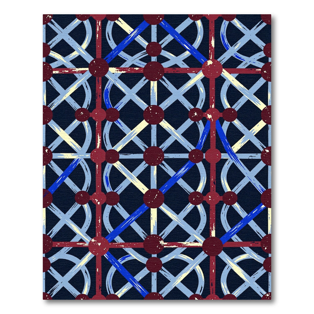 Burgundy Blue Lattice Geometric Rug