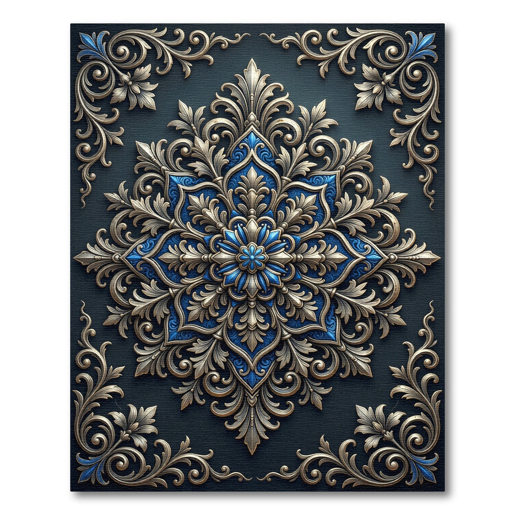 Opulent Gold and Navy Floral Medallion Rug