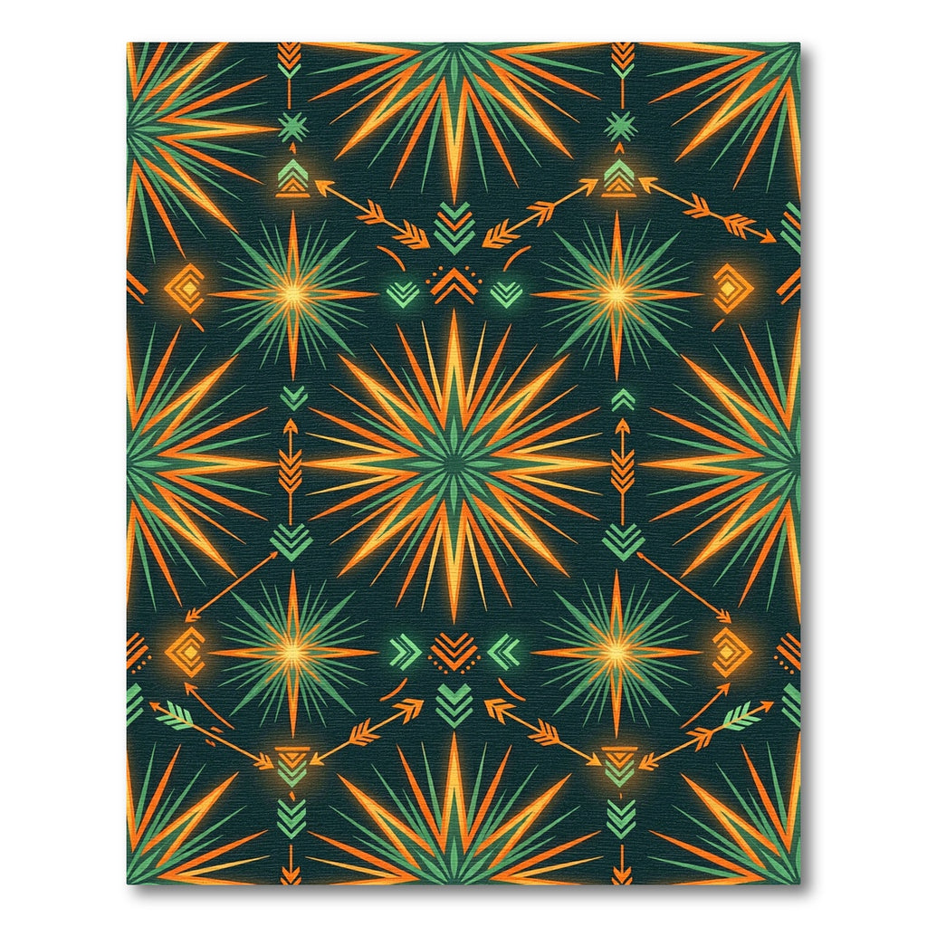 Radiant Gold and Emerald Geometric Sunburst Rug
