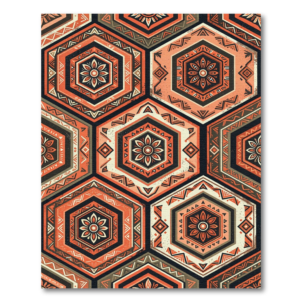 Terracotta Hexagon Floral Geometric Boho Rug