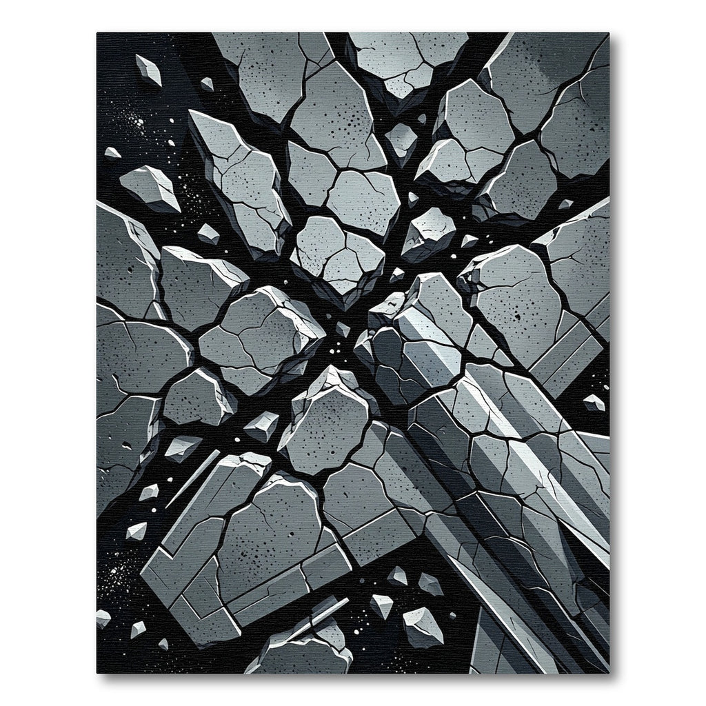 Gray Cracked Stone Explosion Rug