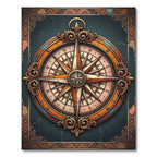 Vintage Compass Rose Ornate Border Rug