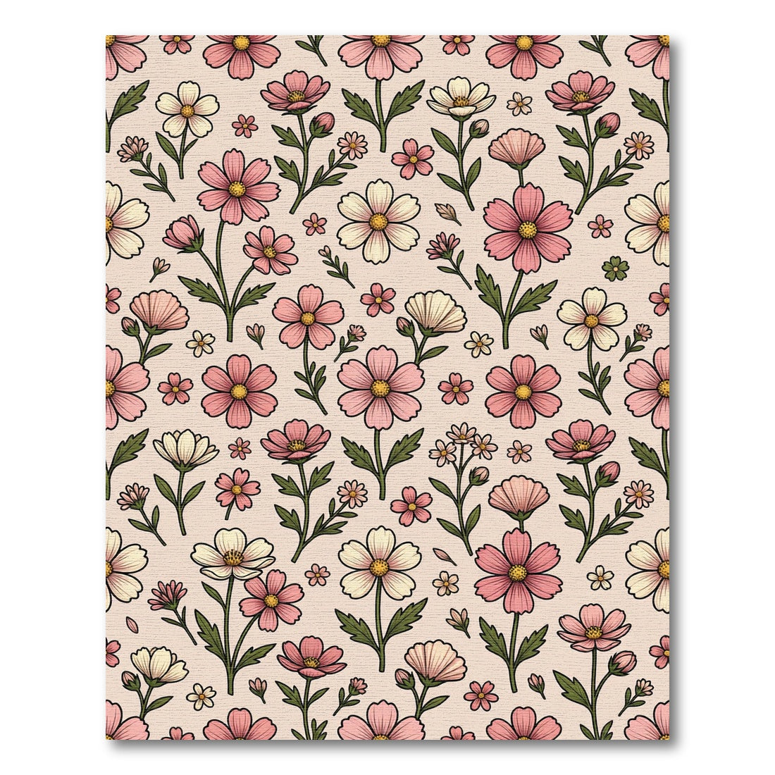 Pastel Pink Golden Cosmos Floral Rug