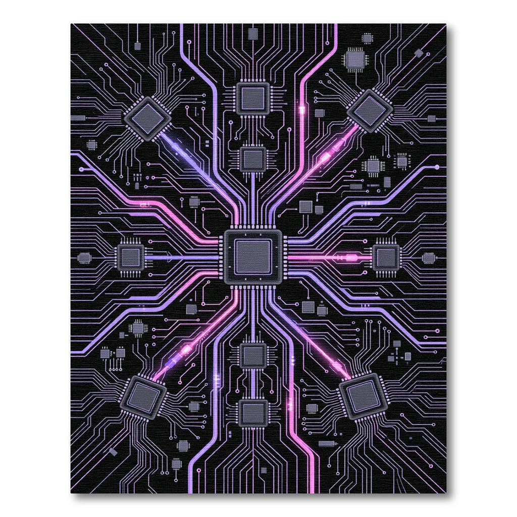 Purple Pink Circuit Board Network Rug