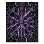 Purple Pink Circuit Board Network Rug