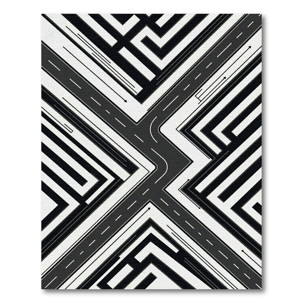 Monochrome Geometric Maze Abstract Road Rug