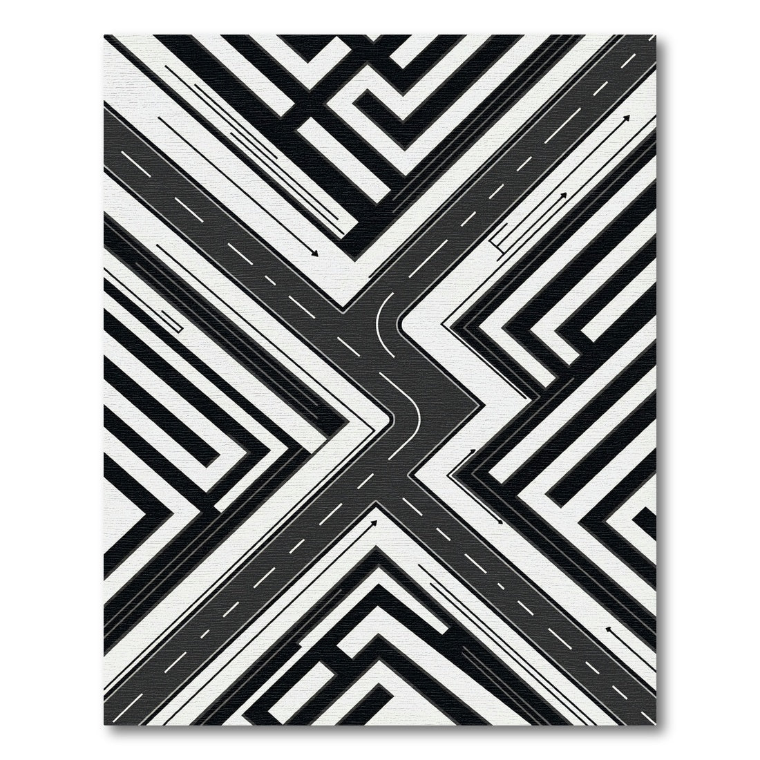 Monochrome Geometric Maze Abstract Road Rug