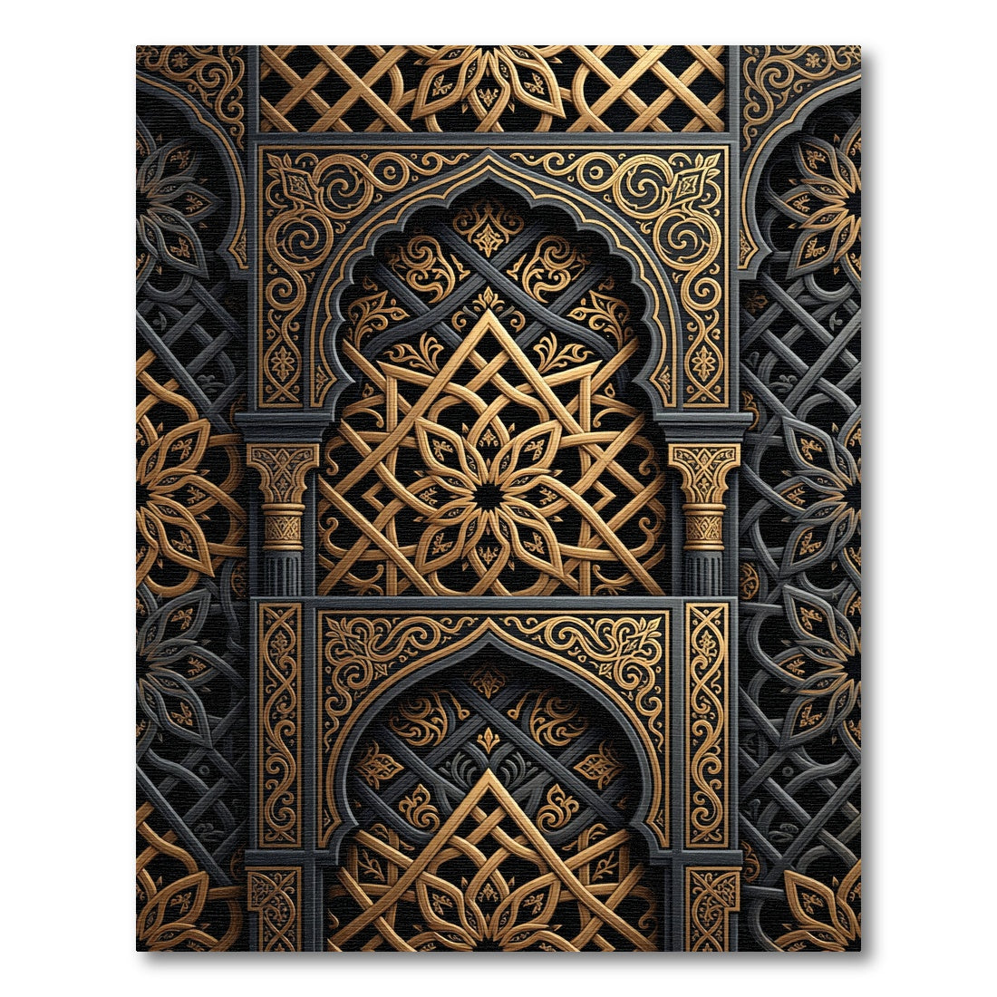 Ornate Gold Celestial Lattice Arch Rug