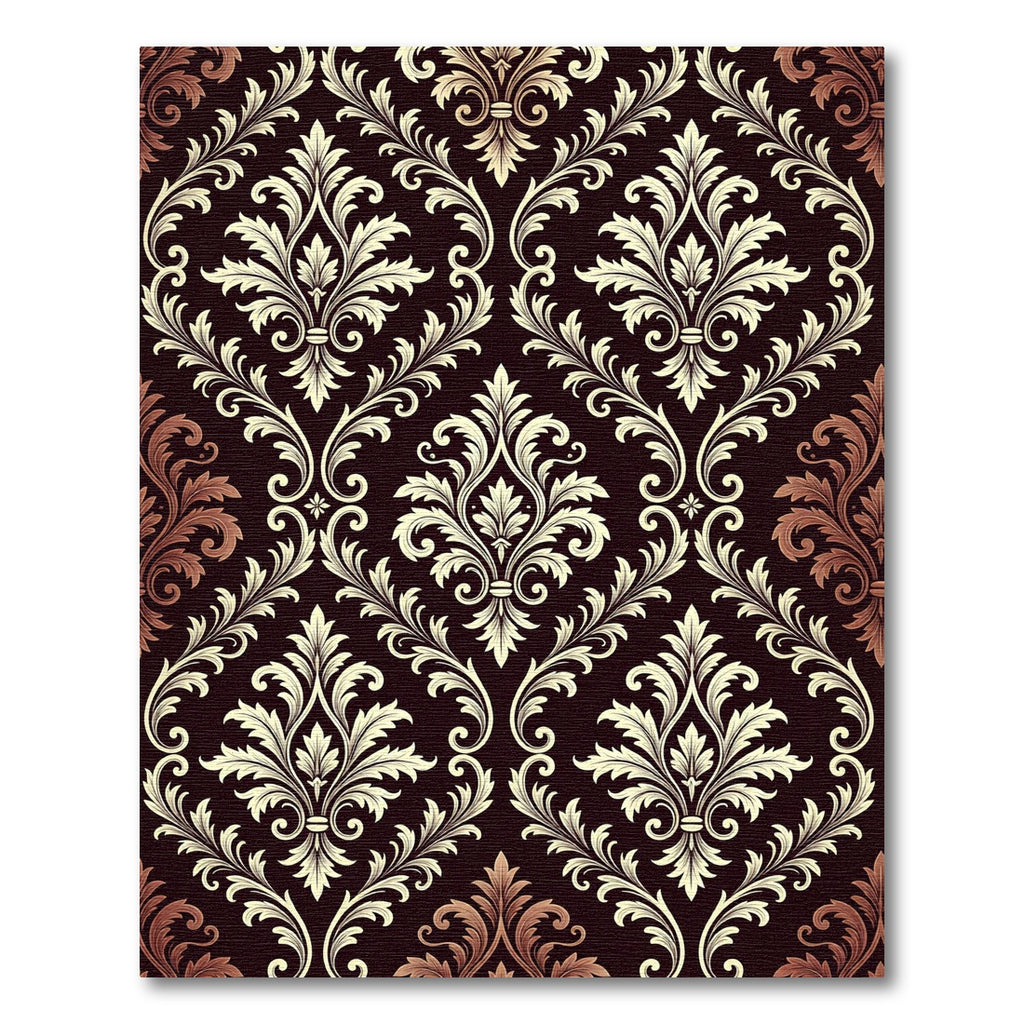 Antique Cream Damask Scrollwork Aubergine Rug