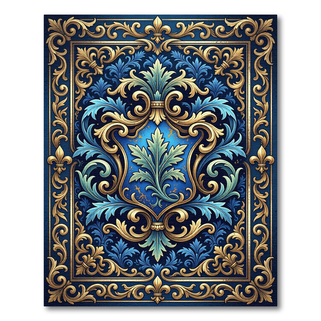 Royal Blue Golden Flourish Filigree Rug