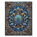 Royal Blue Golden Flourish Filigree Rug