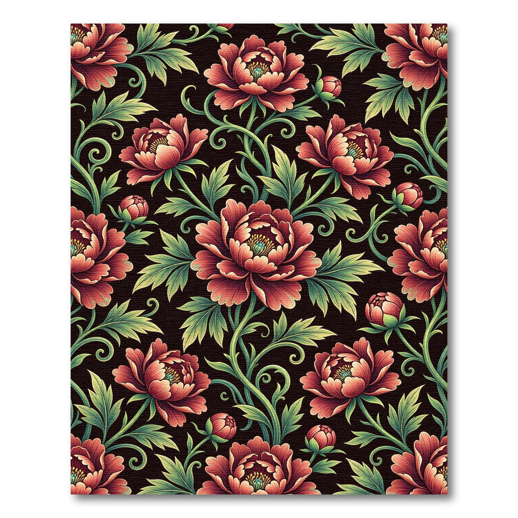 Deep Crimson Peony Floral Nouveau Rug