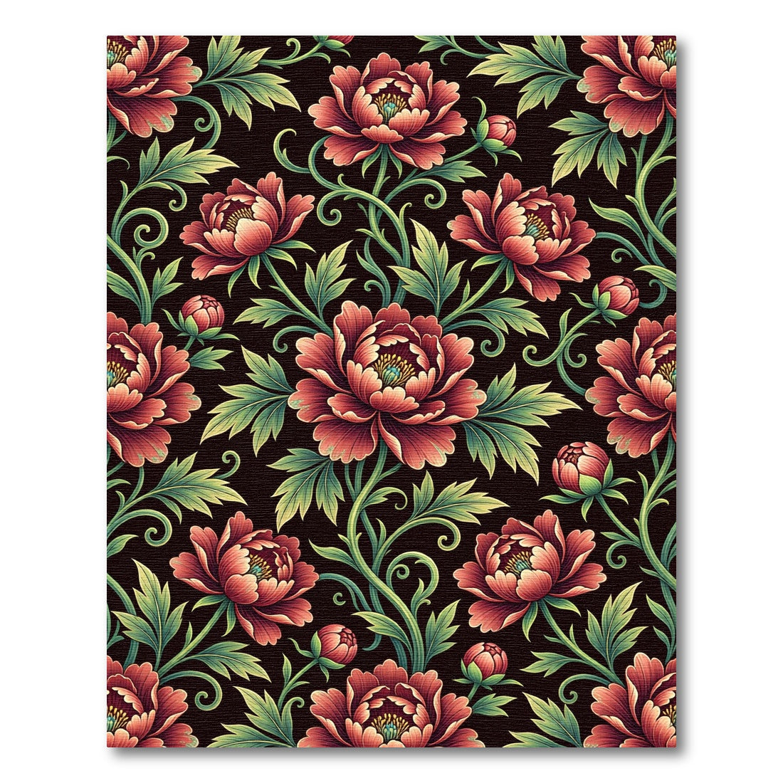 Deep Crimson Peony Floral Nouveau Rug