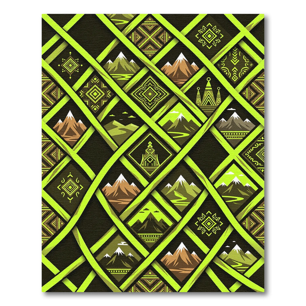 Vibrant Lime Geometric Mountain Landscape Rug