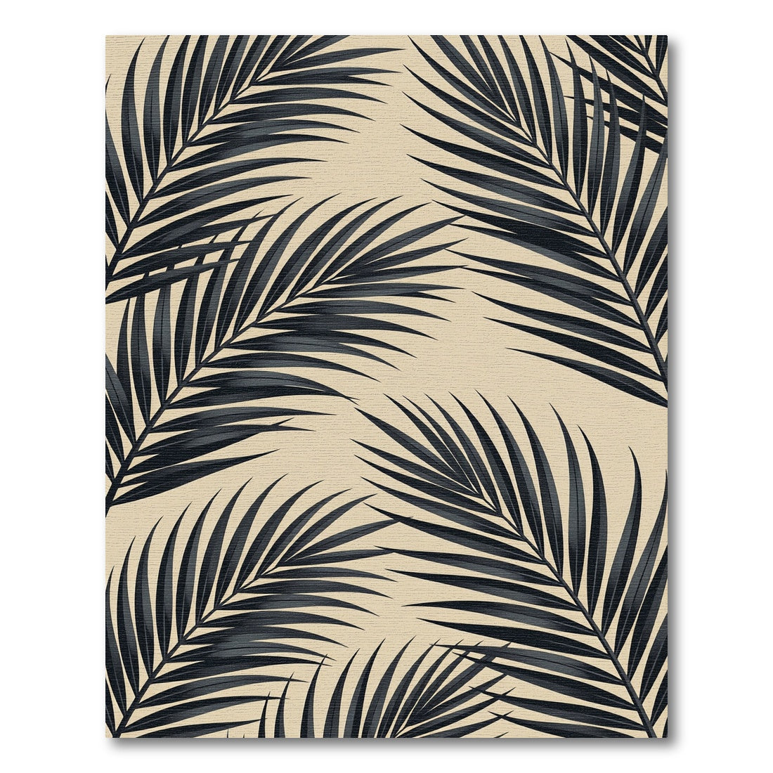 Sophisticated Black Tropical Palm Leaf on Beige Rug