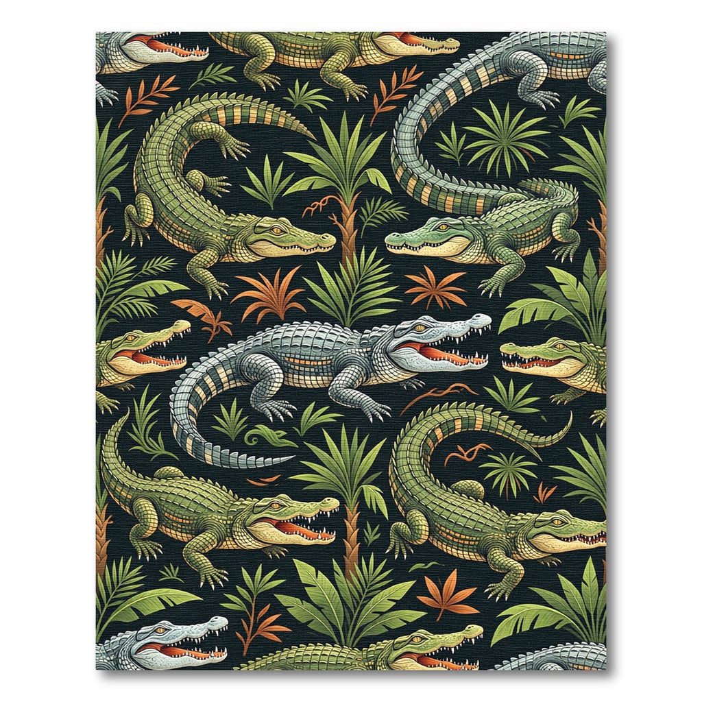 Vibrant Green Tropical Crocodile Jungle Rug