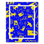 Bright Yellow Blue Whimsical Collage Rug